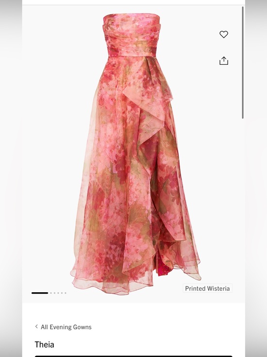 Theia Dresses & Skirts - Theia Pink Floral Strapless Ruffle Maxi Dress